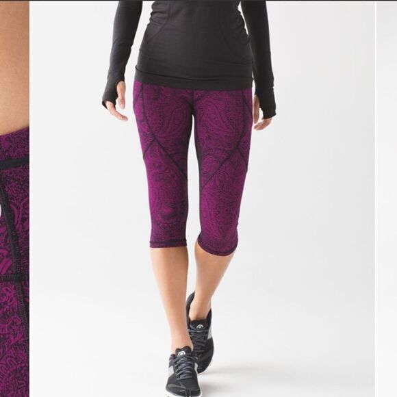 Lululemon Outrun 17" Crop Antique Paisley Deep Fuschia Black / Black - Picture 2 of 9